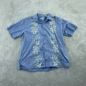 Batik Bay Mens Reverse Print Hawaiian Shirt XL Blue Floral Cotton 4352